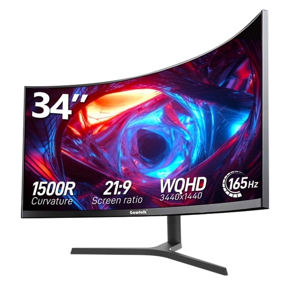 Gawfolk 34 Inch Curved Gaming Monitor 165hz Ultrawide, WQHD 3440x1440, Screen PC Computer, 1500R,21:9