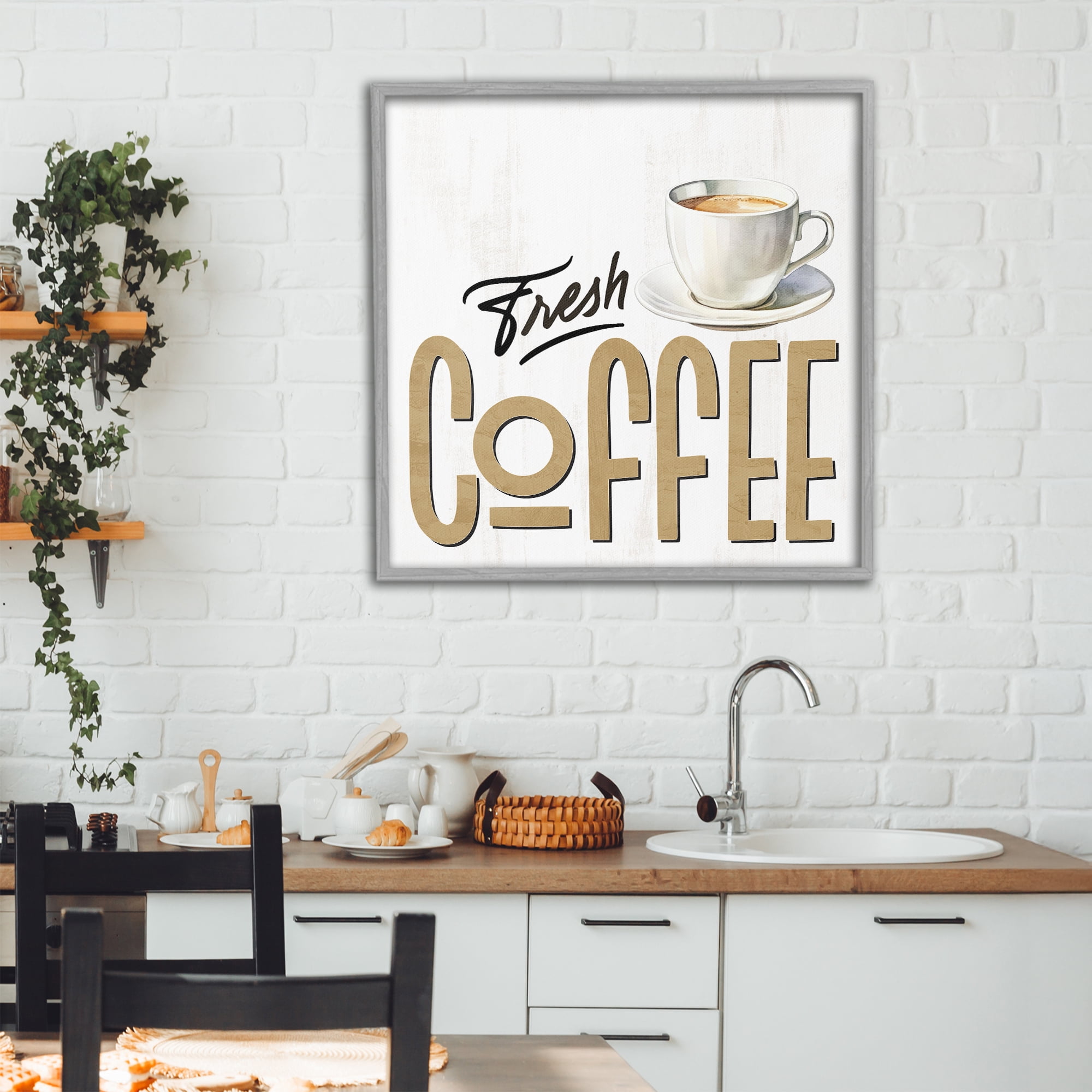 Stupell Industries Fresh Hot Coffee Gray Framed Giclee Art, design by Kim Allen