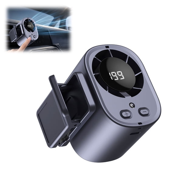 Car Clip on Air Conditioner Fan with LED Display, 360° Rotation 199 Speeds, Cooling Tech, USB Rechargeable Personal Fan for Car Work Camping(Gray)