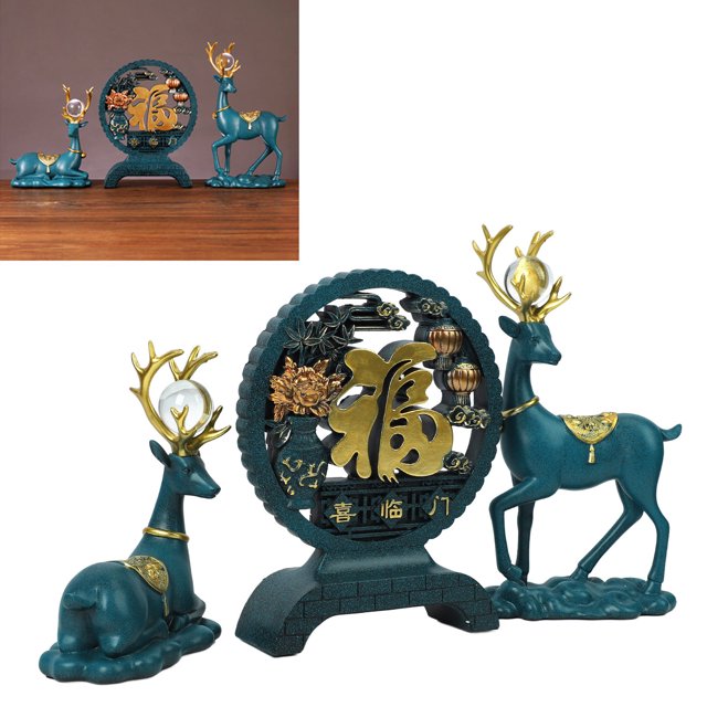 Juego de Figuras de Ciervos de la Suerte Estatua de Resina Tallada Exquisita Pintada a Mano Perfecta para Decoración del Hogar Estantería Soporte de TV Pasillo ANGGREK Otros