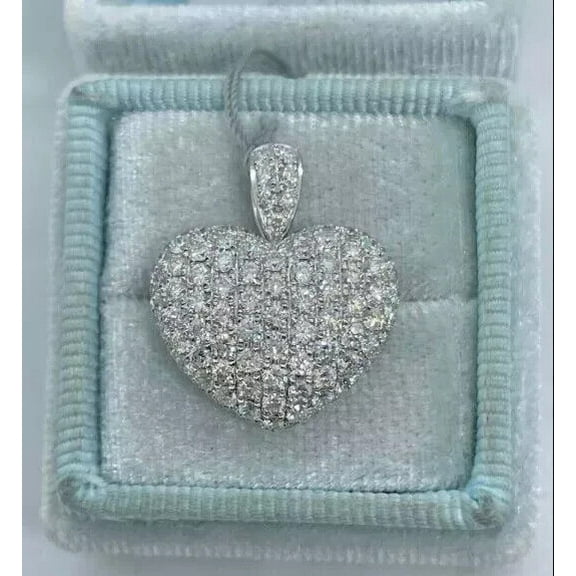 2 Ct Round Lab Created Diamond Women's Heart Love Pendant 14K White Gold Plated