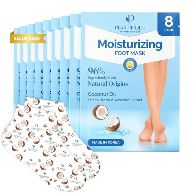 Mascarilla para pies PLANTIFIQUE Korean con manteca de karité, 8 pares, para pies secos