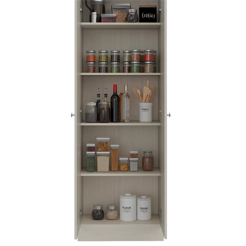 Pemberly Row Modern Off White Engineered Wood Multistorage 70" Two Door Pantry