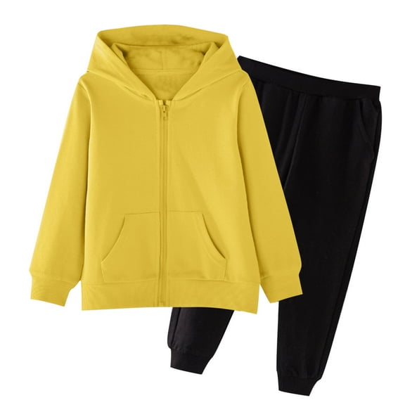 GigrtiJin Children's Sport Set Solid Color Cotton Zipper Hoodies Cinch Bottom Sweatpants with Pocket for Toddler 2-15 Years