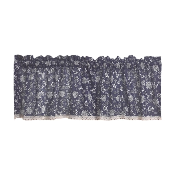 Cortina decorativa con cenefa retro y bolsillo para varilla, 137 x 61 cm Azul marino
