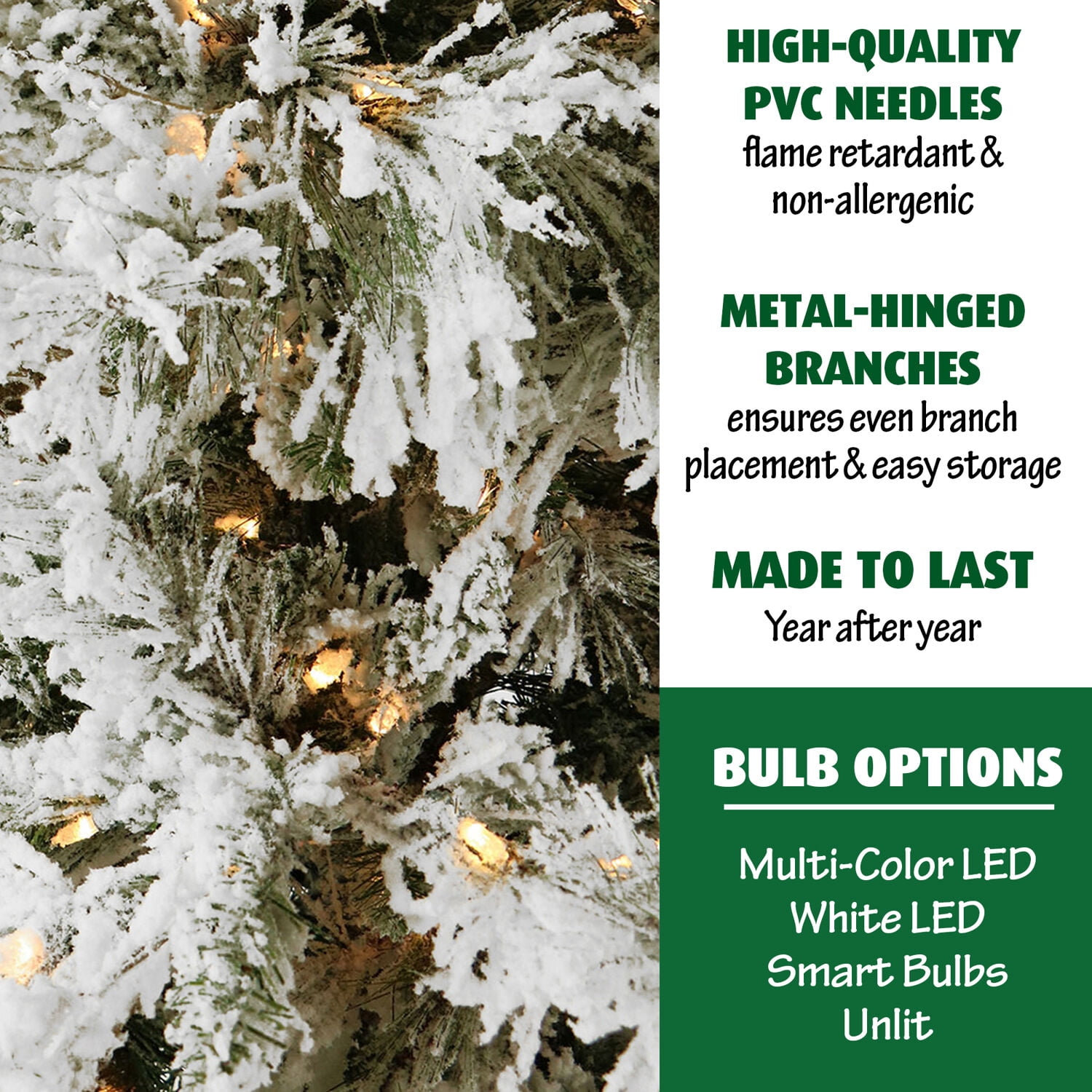 Fraser Hill Farm 6.5-Ft. Flocked Snowy Pine Christmas Tree with Warm White LED Lights, FFSN065-5SN