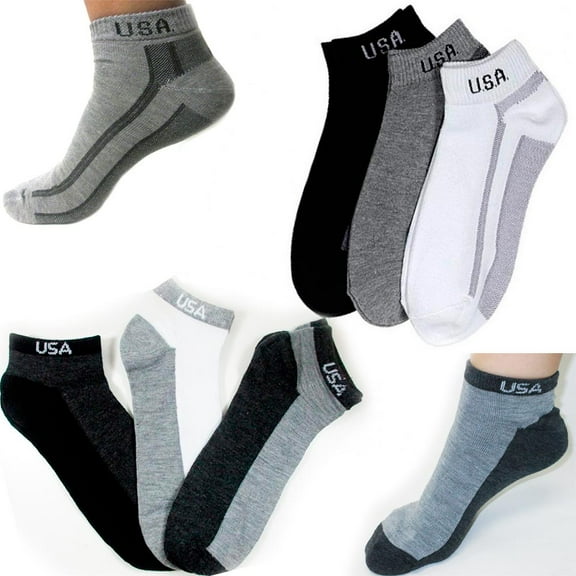 6 Pairs Ankle Quarter Crew Mens Socks Low Cut 10 13 Sport Black Grey Charc New