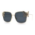 thumbnail image 4 of Luxury Womens Heavy Rhinestone Bling Rectangle Butterfly Metal Sunglasses Gold - Black, 4 of 8