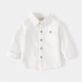 thumbnail image 2 of NIEWTR Boys Long Sleeve Oxford Shirt Classic Button Down Dress Shirt Solid Color Uniform Shirt for School Picture Day and Special Events（A01-White,2-3 Years), 2 of 4