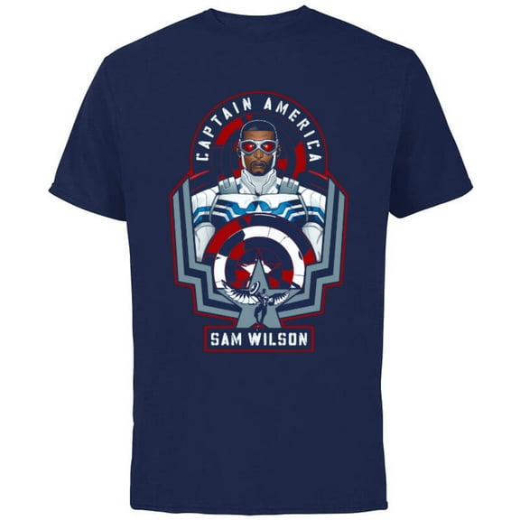 Marvel Avengers Sam Wilson Captain America Badge - Short Sleeve Cotton T-Shirt for Adults - Customized-Navy