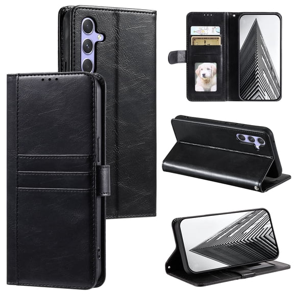 SaniMore for Samsung Galaxy S21 PU Leather Case, Wallet Design with Card Slots Cash Pocket [Wrist Strap] Flip kickstand Full Body Protection Magnetic Closure Business TPU Shell, Black