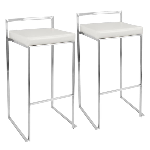 Cterwk 34" Height Set of 2 Faux Leather Seat Barstool with Silver Metal Frame, Upholstered Bar Stools for Bar, Dining Room, Kitchen, White