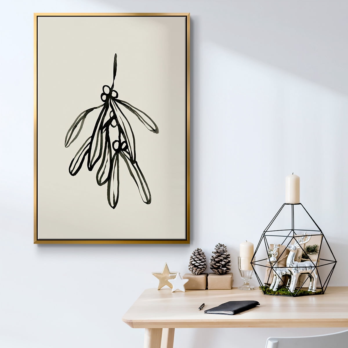 Mistletoe Sketch II - Framed Gallery Wrapped Holiday Canvas - 27 x 41 - Gold Frame