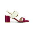 thumbnail image 3 of BLISSFUL STEP Slingback Sandals Contrast Color Chunky Heel Big Circle Buckle Sandals Hot Pink White 9, 3 of 7