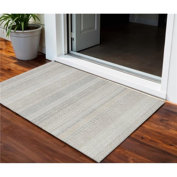 HomeRoots 576959 3 x 5 ft. Striped Washable Indoor & Outdoor Rectangle Area Rug, Ivory
