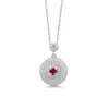 Gem Stone King 0.26 Ct Round Red Created Ruby White Diamond Brass Silver plated brass Pendant