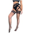 thumbnail image 2 of Women Lingerie Garter Belt Stocking Fishnet Thigh High Tights Suspender Pantyhose Black Size One Size, 2 of 6