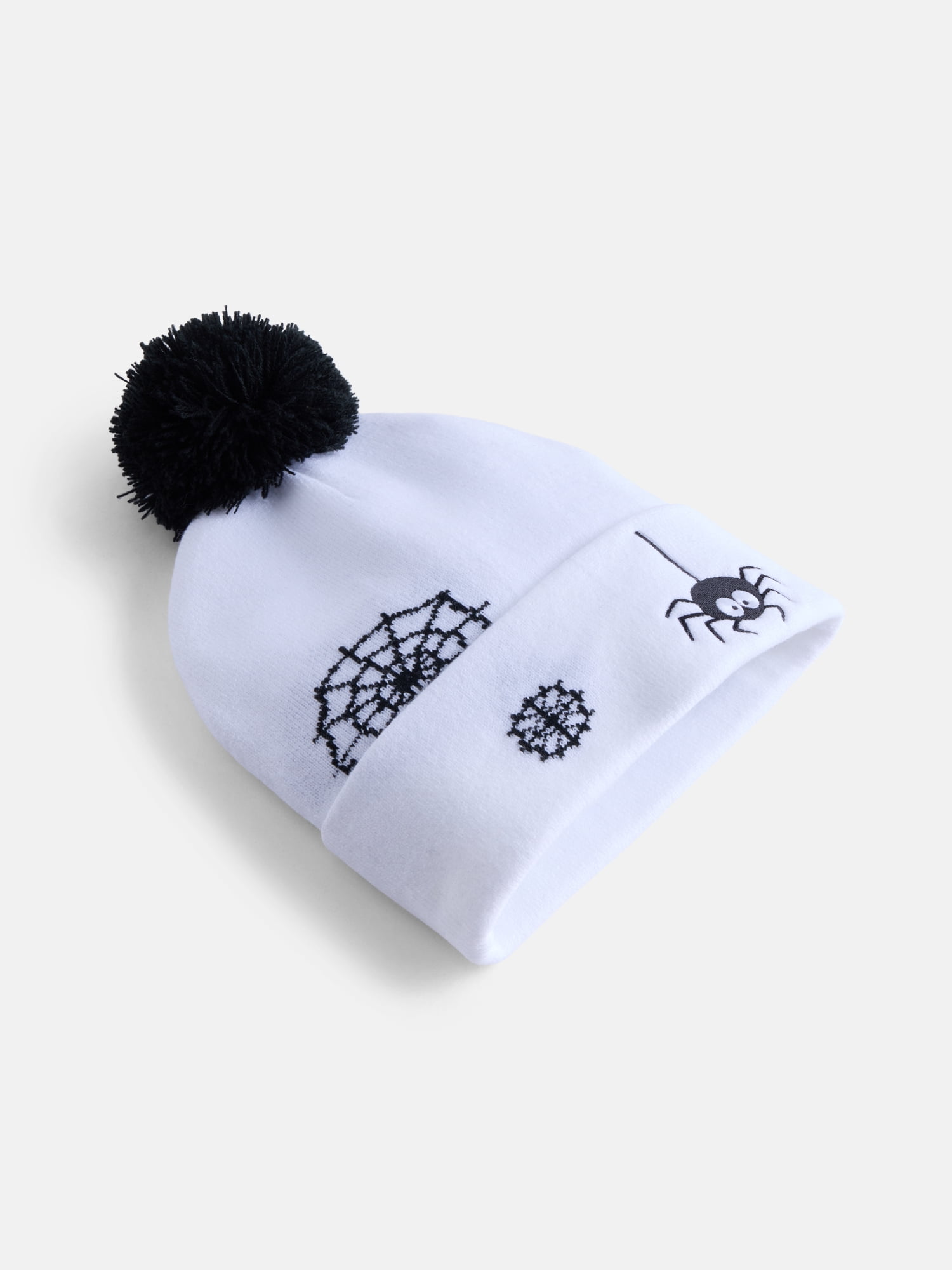 Halloween Women's Embroidered Spider Knit Beanie Hat from Way To Celebrate, White