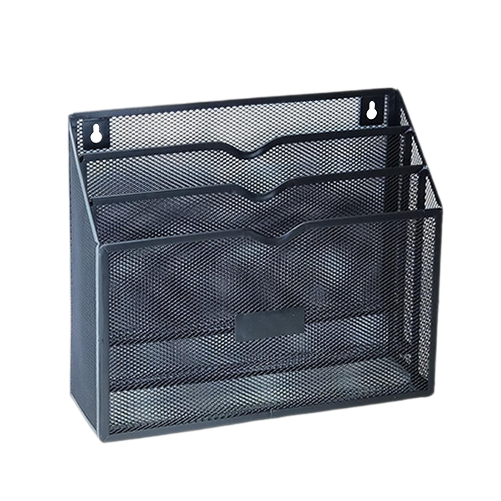 CUTICATE Wire Mesh File Storage Basket Desktop Organizer Easy to Install Wall Mount Basket Hanging Holder for Living Room Bills Emails Black