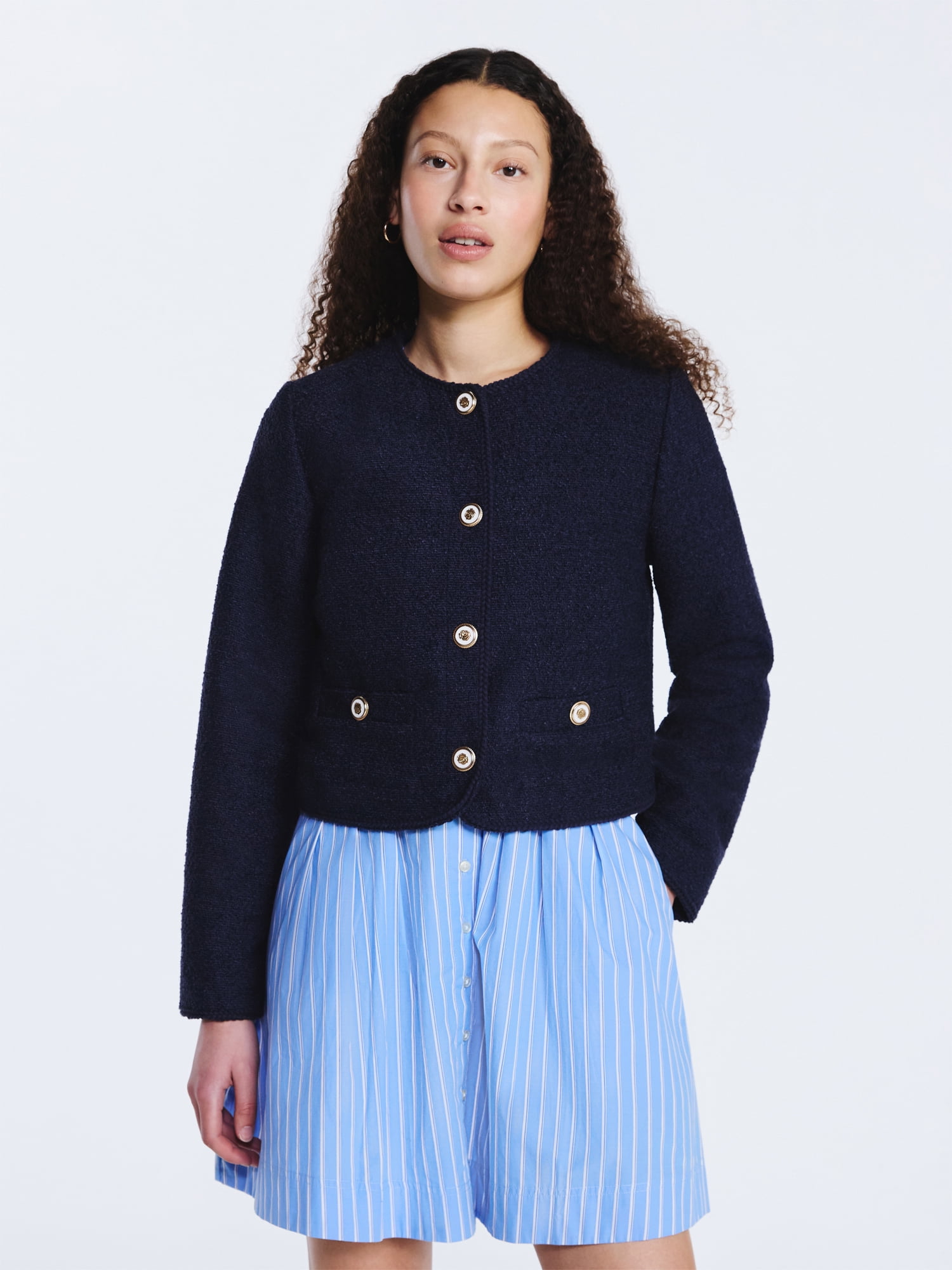 Free Assembly Women's Collarless Nubby Jacket with Long Sleeves, Sizes XS-XXL