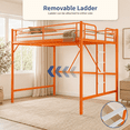 thumbnail image 2 of Zimtown Queen Size Loft Bed with Reversible Ladder, Metal Bed Frame for Adults, Guardrails, Space-Saving, Orange, 2 of 7
