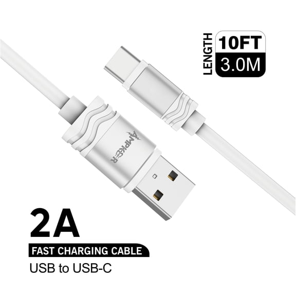 USB Type C Cable, Charger Data Cord 2A Long 10 Feet USB to TYPE C works with any Type-C Devices Fast Charging Cable Rapid Cord ,Xpm Universal Cable [ White ]