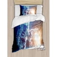 thumbnail image 3 of Outer Space Decor Queen Size Duvet Cover Set, Spaceman in Galaxy in front of Nebula Gas Cloud Interstellar Art Print, Decorative 3 Piece Bedding Set with 2 Pillow Shams, Blue Yellow, by Ambesonne, 3 of 3