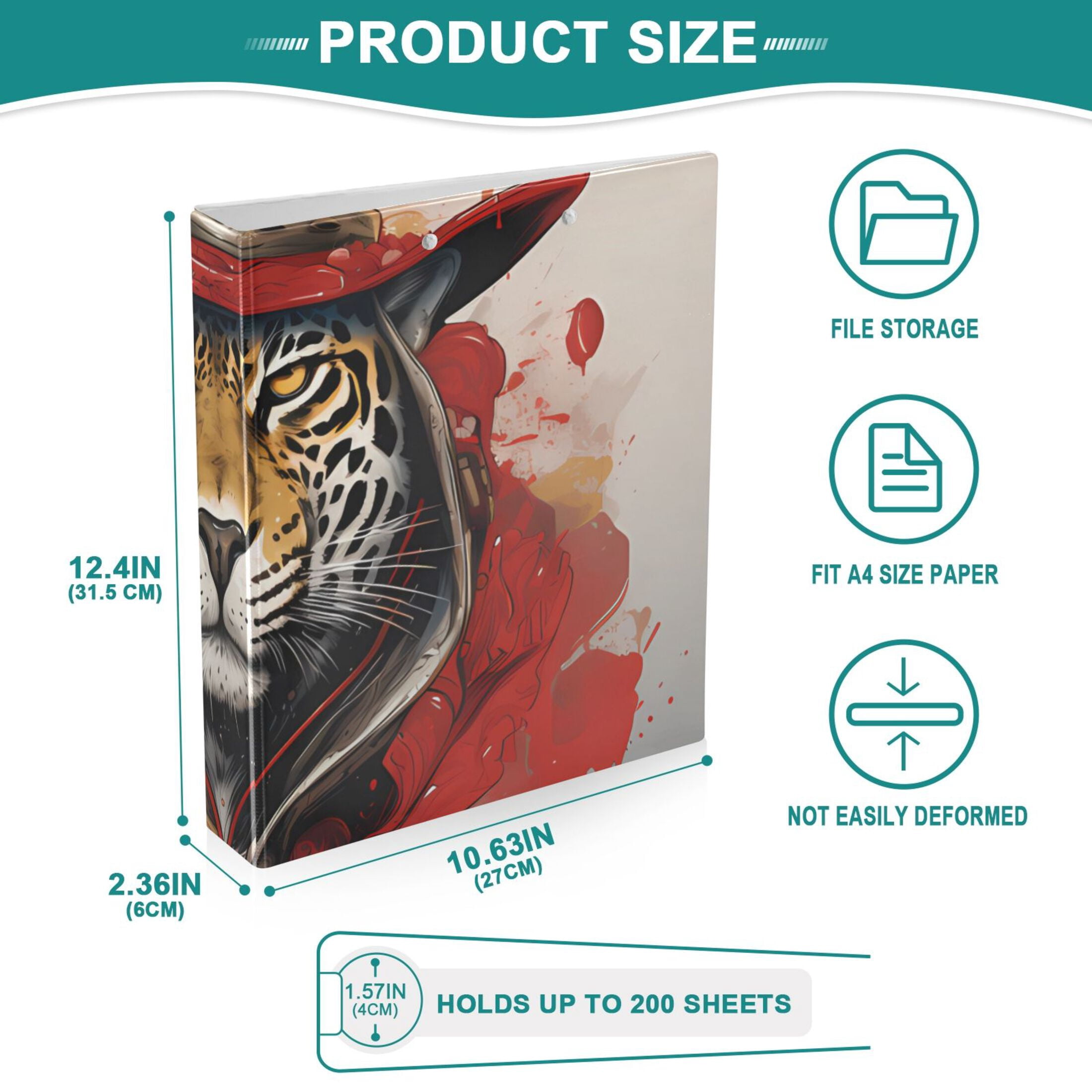Leopard Cheetah Hat Blood 3 Ring Binders 1.5 inch Hardcover File Folders with Interior Pockets A4 Size Organizer for School Office Hospital