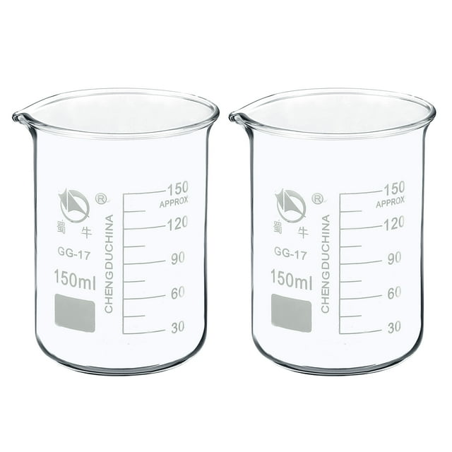 Unique Bargains 150ml Low Form Glass Beaker 3.3 Borosilicate Graduated Lab Measuring Cups 2 Pack