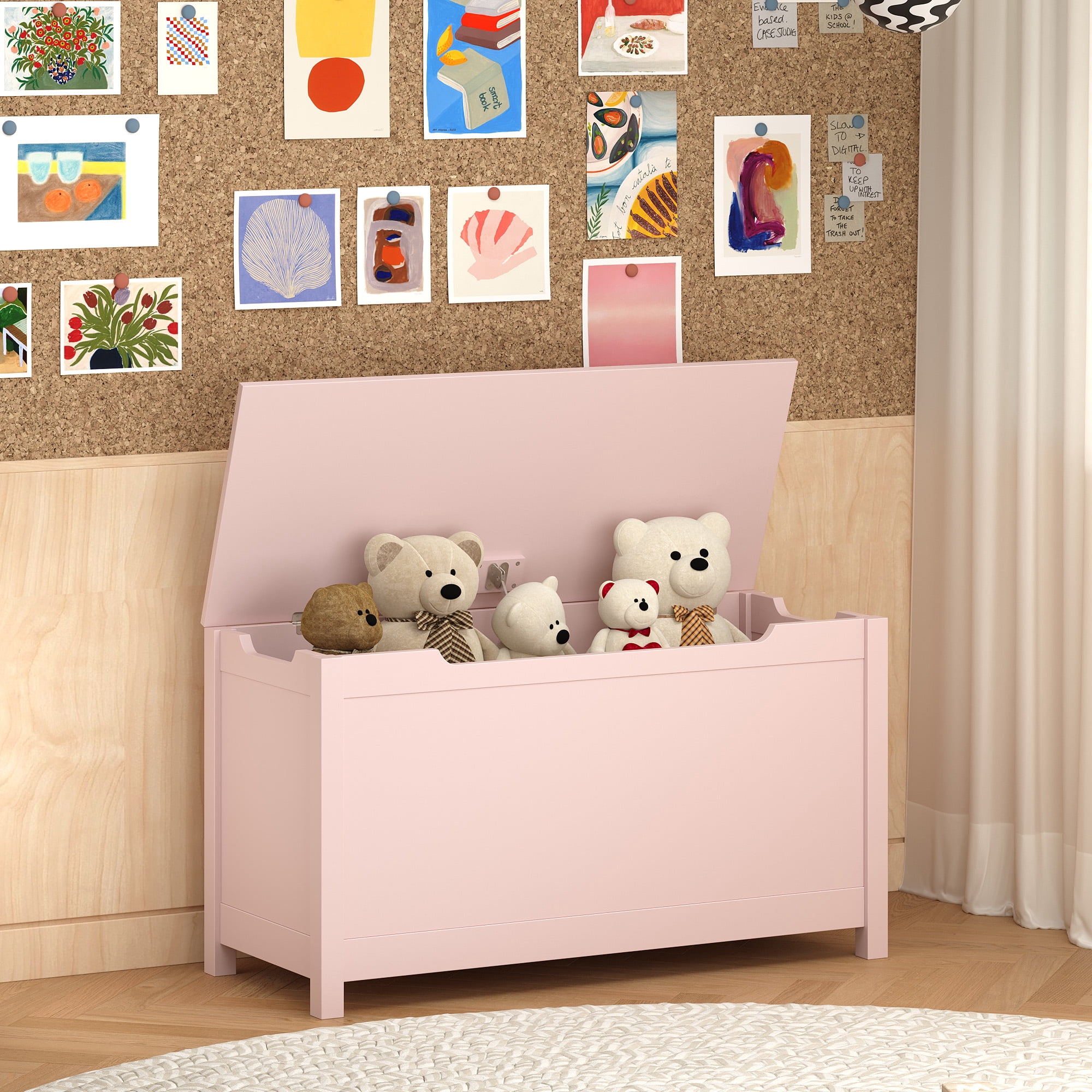 MDF Kids Wooden Toy Storage Box with Safety Hinged Lid for Ages 2+, 2.7 Cubic Feet Large Storage Chest, Easy 15-Min Assembly