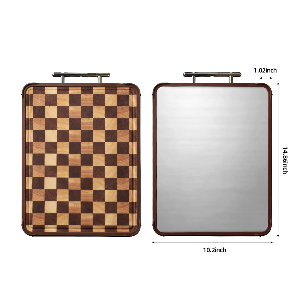 Acacia Wood Cutting Board with Stainless Steel Handle, Large Rectangular, 14.96x10.2x1.02 Inches, for Meat, Vegetables, Fruits, Cheese