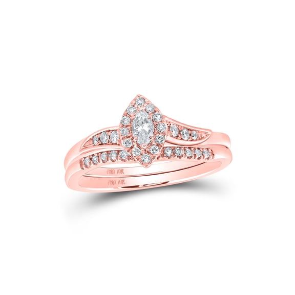 10kt Rose Gold Marquise Diamond Halo Bridal Wedding Ring Band Set 1/3 Cttw