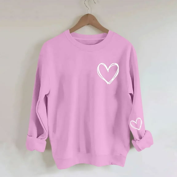 Craaazy Valentines Shirt for Women Round Neck Heart Printed Sweatshirt Long Sleeved Tops Gifts