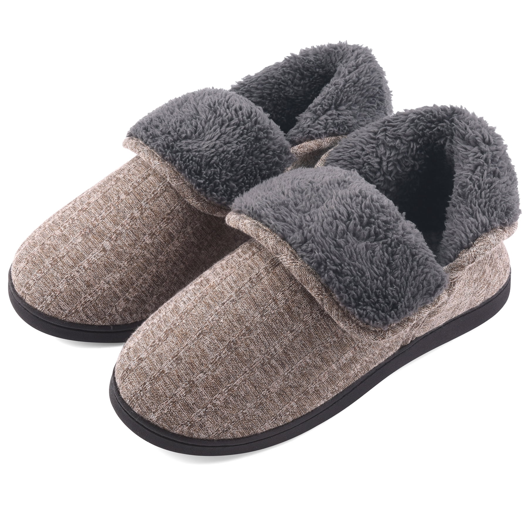 VONMAY Male Fuzzy Slippers Memory Foam Adult Booties Brown