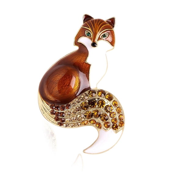WE-POLUJ Enamel Foxes Brooch Rhinestones Animal Pin Jewelry for Jackets and Backpacks