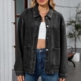 thumbnail image 2 of Enjoytime Light Jackets for Women Solid Color Long Sleeve Button Down Jean Jacket 2025 Fall Coat Tops, 2 of 5