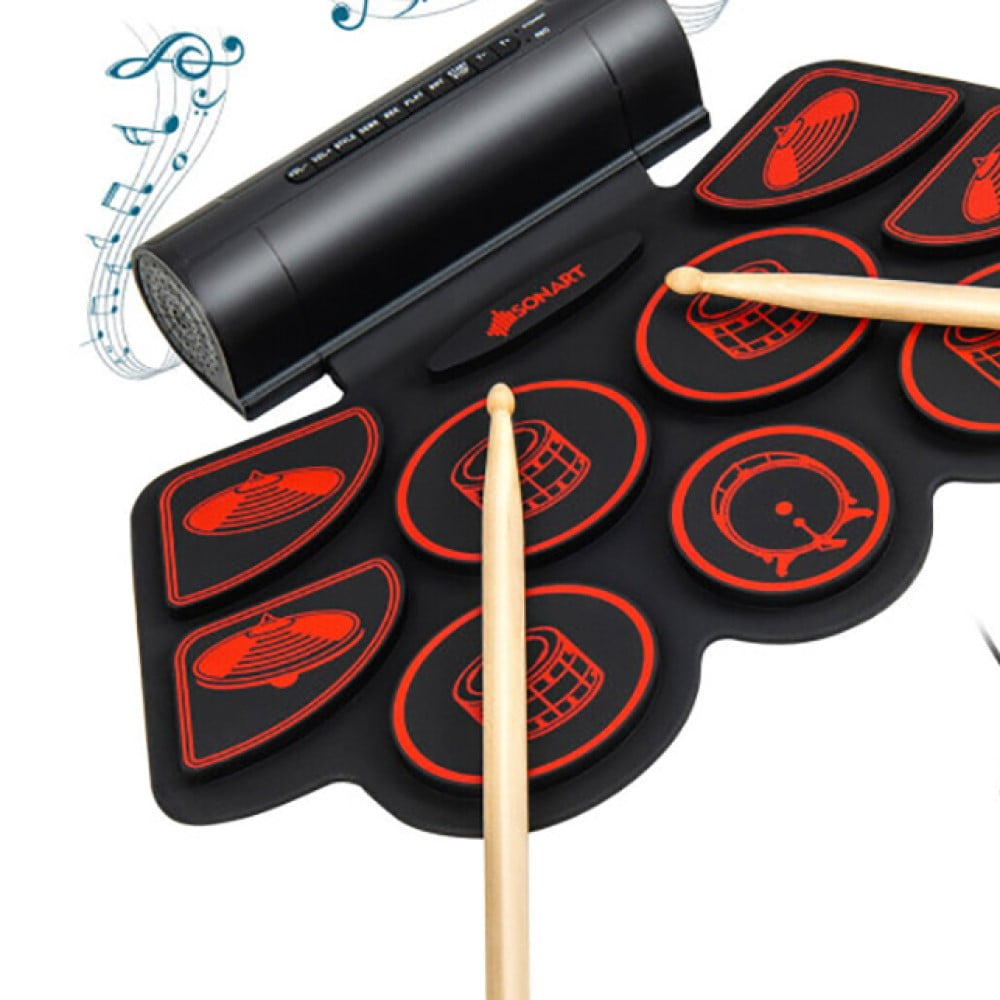 Spaco Electronic Drum Set with 2 Build-in Stereo Speakers for Kids, Roll-up Drum Pad for Kids, Great Holiday Xmas Perfect Birthday Gift, Red
