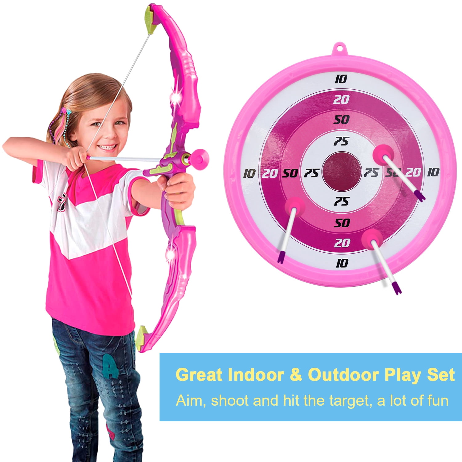 AZToys Light Up Bow and Arrow Archery Play Set for Kids | Outdoor Hunting Play with 6 Durable Arrows, Quiver and Target