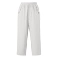 thumbnail image 7 of LEKWK Linen Crop Pants for Women Elastic Waist Casual Wide Leg Pants Loose Fit Solid Comfy Palazzo Bottoms with Pockets Fashion Beach Vacation Outfits, 7 of 7