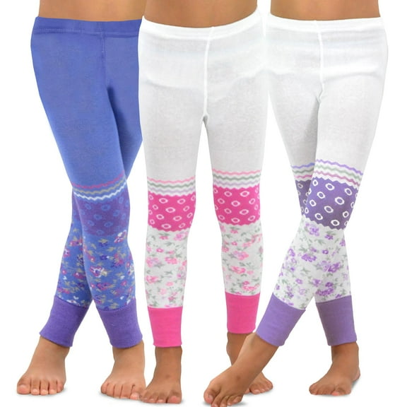 TeeHee Little Kids Girls Fashion Cotton Leggings (Footless Tights) 3 Pair Pack