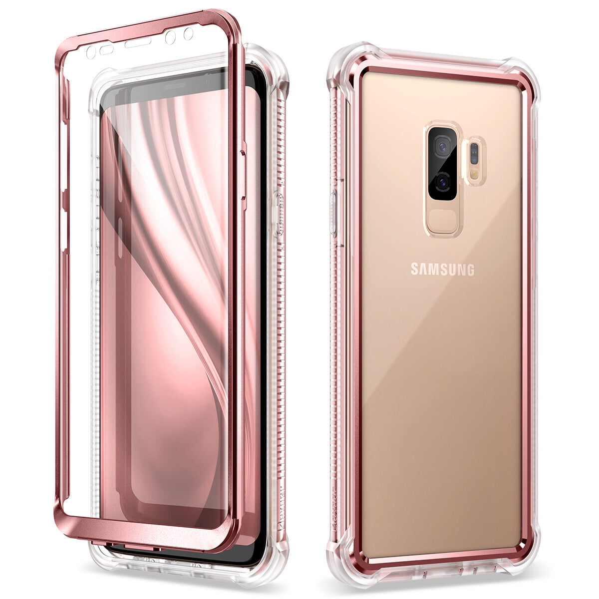 Dexnor Galaxy S9+ Plus Case with Screen Protector Clear Military Grade Rugged 360 Full Body Protective Shockproof Hard Back Cover Defender Heavy Duty Bumper Case for Samsung Galaxy S9 Plus,Rose Gold