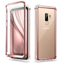 Dexnor Compatible with Samsung Galaxy S9 Plus Case with Screen Protector Electroplated Frame Clear Back Cover Rugged 360 Full Body Protective Shockproof Heavy Duty Bumper for Women -Metallic Pink