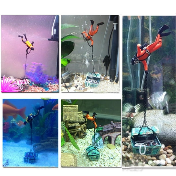 walmeck Aquarium Diver Ornament Aquarium Decoration with Moving Treasure Chest Diver Bubble Action Walmart Business Supplies