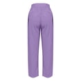 thumbnail image 4 of Purple Sweatpants Women's Cotton and Linen Elastic Waistband High Waistband Pocket Pants Side Buttons Nine Point Pants Loose Casual Pants Straight Leg Pants Fashion Clothing, 4 of 5