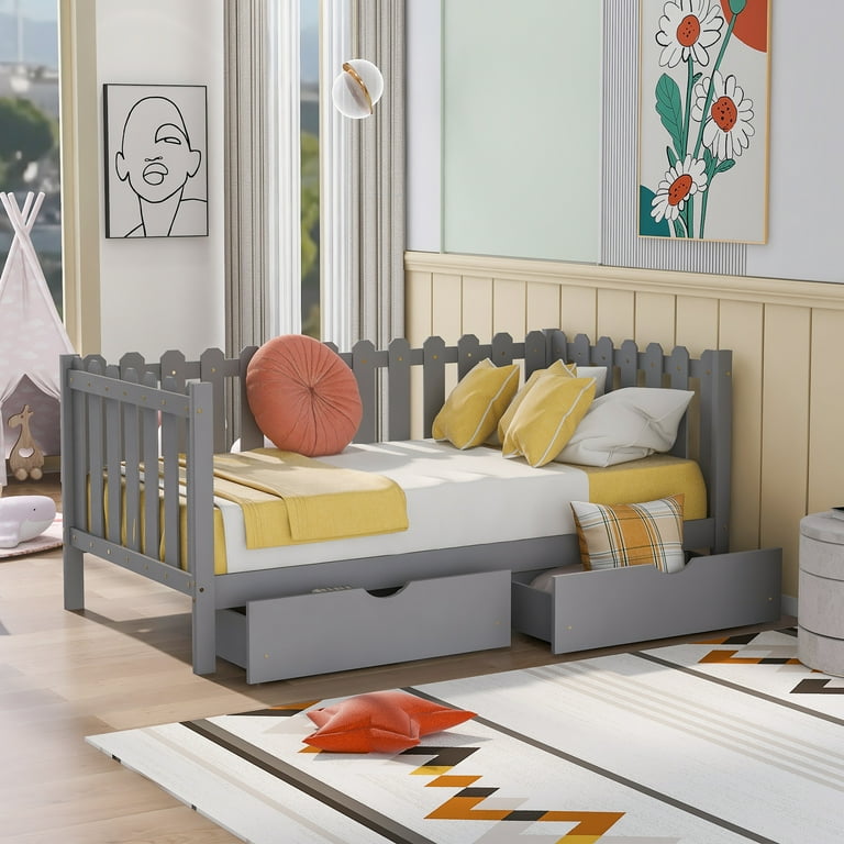 Twin Size Daybed with 2 Storage Drawers Rustic Style Bed Captains