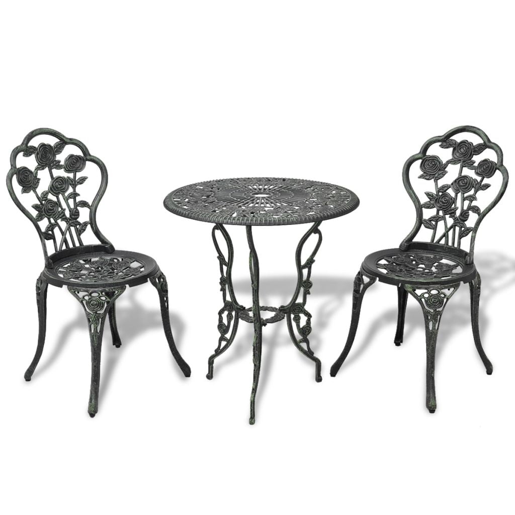 3 Piece Bistro Set Cast Aluminum Green Outdoor Furniture Sets