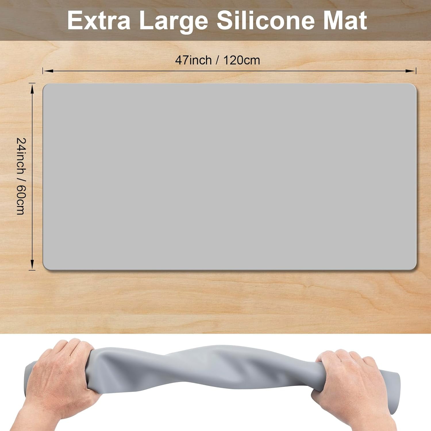 Quality Silicone Table Mat 47x24 Inch - High Heat Resistant (Lab Tested 482°F), Non-Slip Oil-Resistant Surface for Baking & DIY | Waterproof & Easy Clean (Purple)