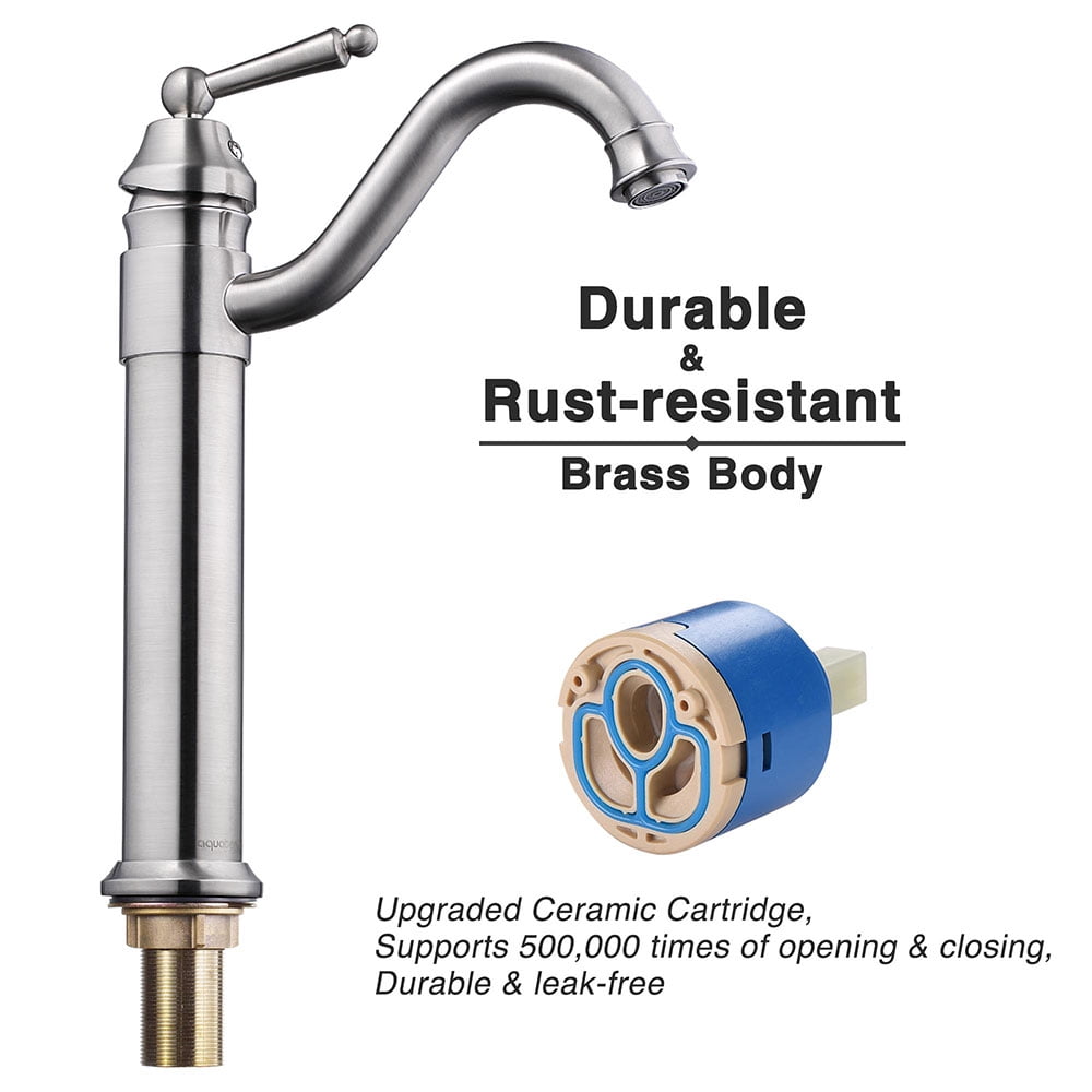 Aquaterior 13-1/2" Tall Bathroom Faucet Vessel Sink Single Handle Brushed Nickel CUPC NSF