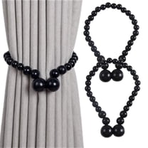 Bxaolu Magnetic Curtain Tiebacks, Curtain Tie Backs for Curtains 2 Pack, Wood Bead Curtain Tiebacks, Curtain Holders for Boho Bedroom Decor, Farmhouse Decor, Black