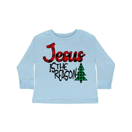 

Inktastic Christmas Jesus is the Reason with Green Plaid Tree Gift Toddler Boy or Toddler Girl Long Sleeve T-Shirt